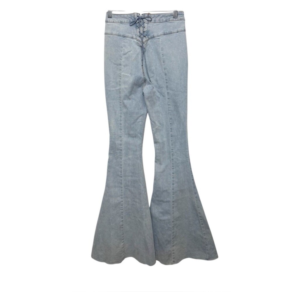 Lace Up Flare Jeans Light Wash Bell Bottom Stretch 3/26
